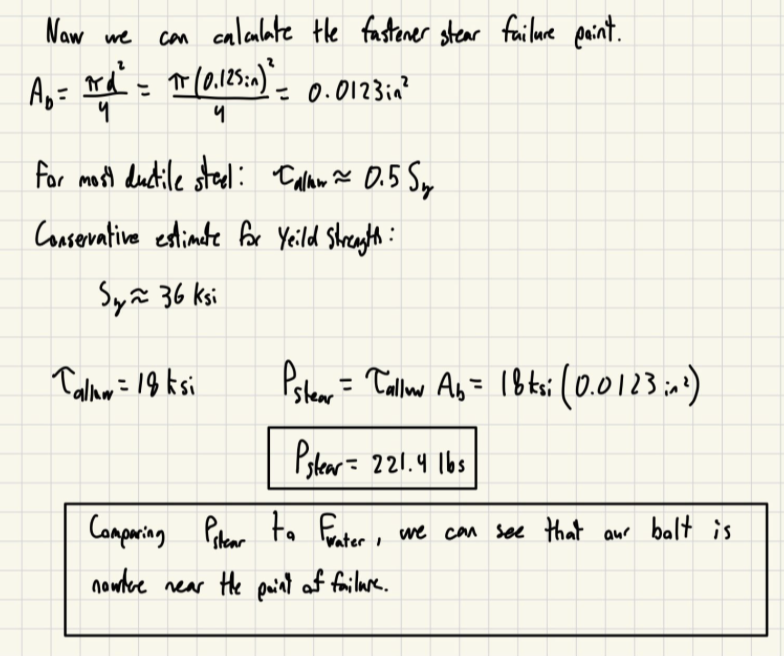 Fastener shear-failure calculations.